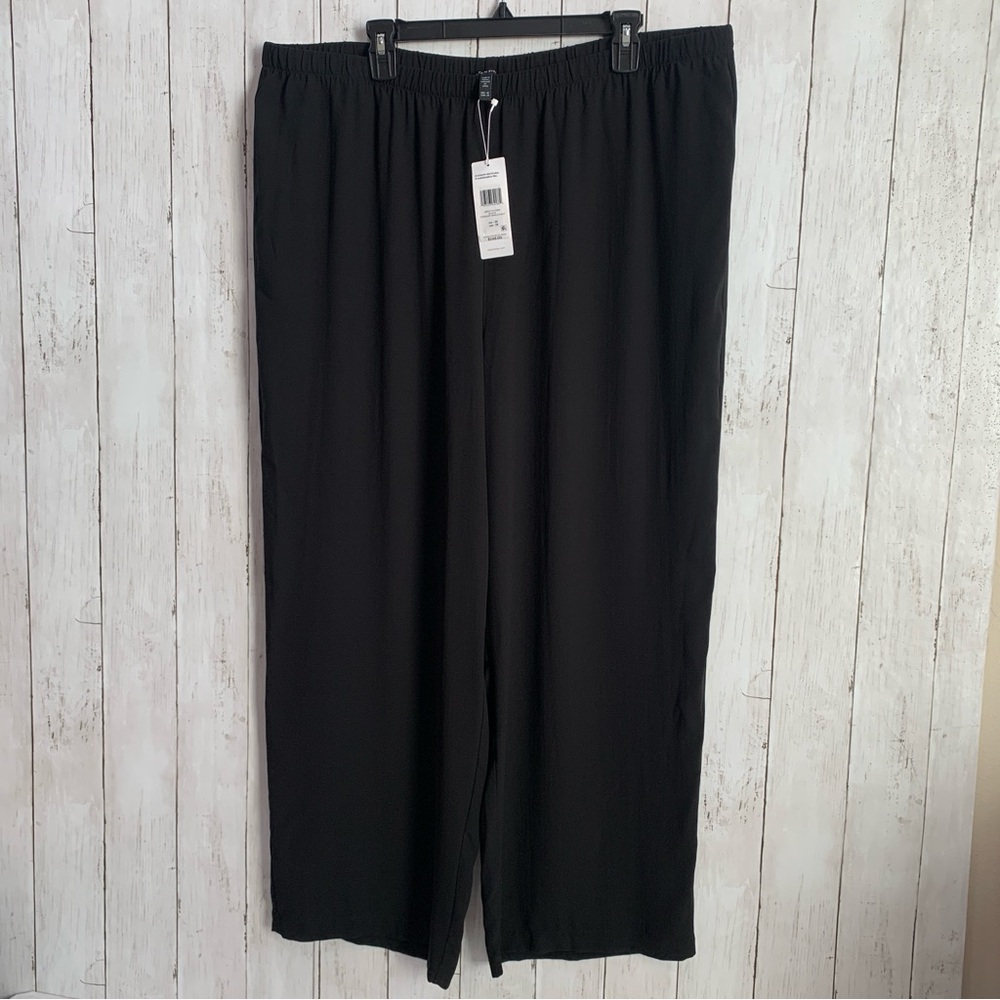 Eileeen Fisher  100%  Silk Georgette Crepe 2X Straight Ankle Black Pants NWT